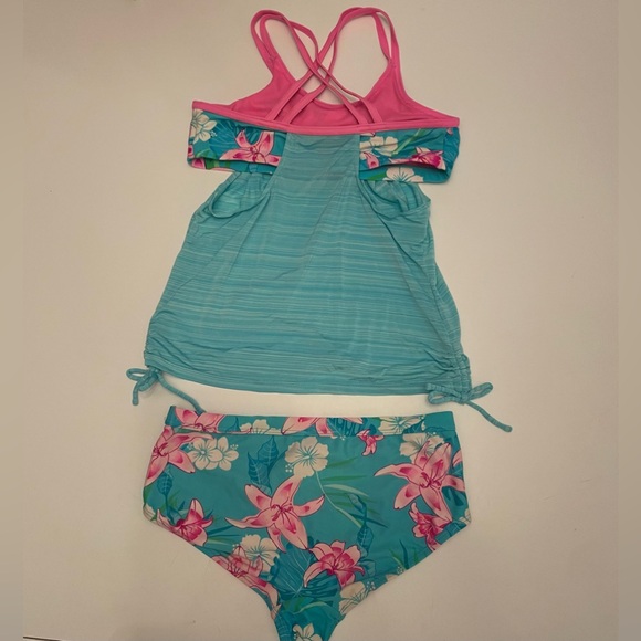 GIRLS Swim Pair in Tropical Blue and Pink Size 10/12 - Picture 2 of 2